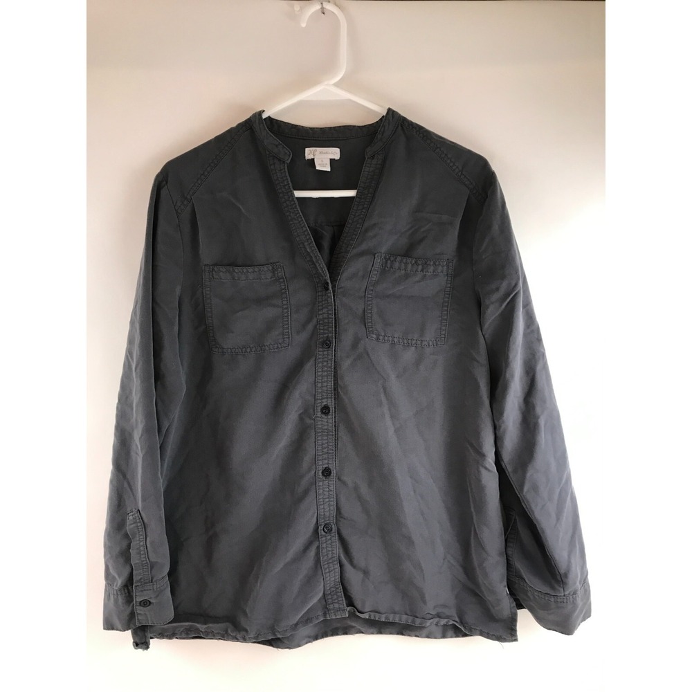 KC Khakis & Co Shirt Women's Size Small Gray Long Sleeve Button Up Collarless